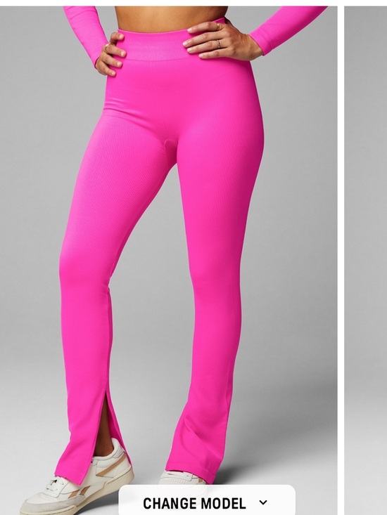 Fabletics Pants - Fabletics Hot Pink Ribbed Split-Hem Leggings
